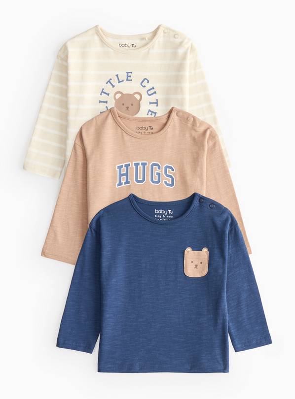 Baby Bear Print Long Sleeve Tops 3 Pack 6-9 months